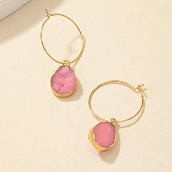 ⭐️❤️FREE Stone Pink Hoop Drop Charm Hipster Hippie Artsy Chic Glam Hip Earrings - Picture 4 of 8